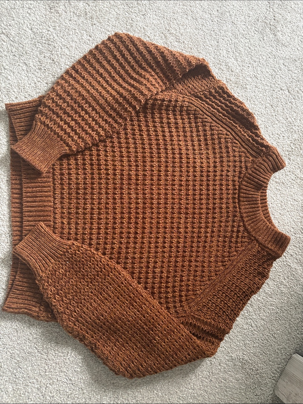 Universal Thread Waffle Knit Crew Sweater in Rust
